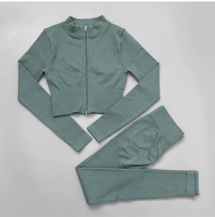 Women 6 Piece Seamless Ribbed Leggings Bra Spot Yoga Set