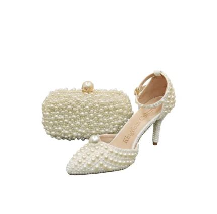 Kingdom Culture Events/Bridal Shoes with Rhinestone Pearls + Clutch Bag